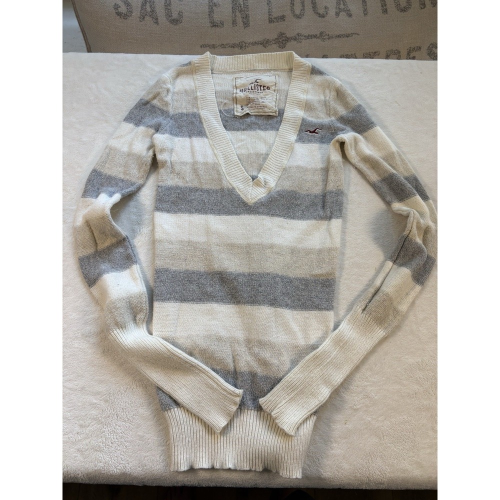 Hollister Striped Deep V Neck Cotton Knit Sweater Women's Small Slim Fit